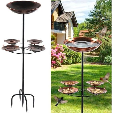 Bain d’Oiseaux en Métal sur Pied 105cm avec 5 Vasques Amovibles (1/5)