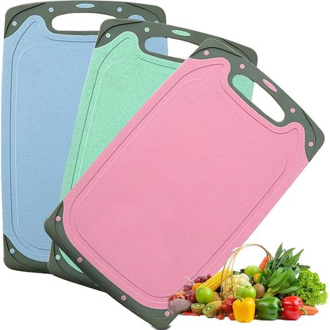 Planche a Decouper,Lot de 3 Planche à Découper Plastique Antidérapante avec Rainure Presse-ail (1/5)