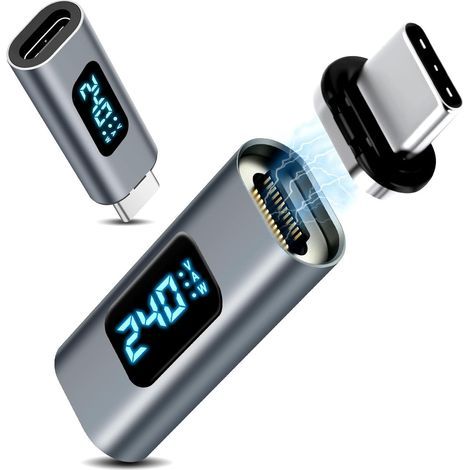 Pack of 2 magnetic USB-C adapters, 24-pin USB4 male to female, 240W, 48V/5A, 8K @ 60Hz, 40Gbps data transmission (1/5)