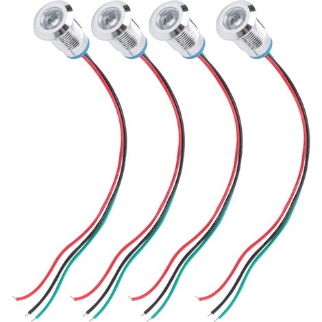 Lot 4 LED rondes 12mm 2 couleurs étanches pré-câblées, anode commune 3-6V rouge/vert, éclairage bicolore (1/5)