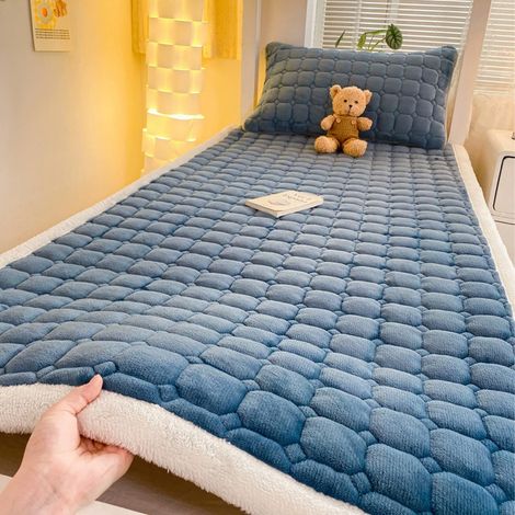 Matelas Pads - Velours Lait 200x120 cm - Antistatique - Rembourrage Coton - Fond Anti-dérapant avec Sangles - Pour Lit Simple ou Sol - Bleu Foncé - 1 Pièce (1/5)