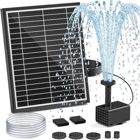 Pompe solaire pour fontaine à oiseaux, 4 W, câble secteur 3 m, support de sol réglable, 5 modes de pulvérisation, tuyau 1,2 m, anti-séchage, silencieuse pour bassin et étang à poissons