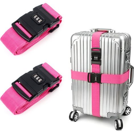 Set di 2 cinghie per bagagli，5 x 200 cm，Cinghia per valigia con lucchetto a combinazione，Cinghia regolabile per valigie e borse da viaggio (1/5)