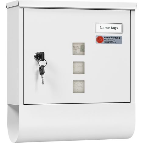 WOLTU Buzón con Área para Periódicos, Tapa con Cerradura, 30,6x9x35 cm, Blanco