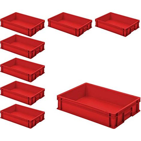 BRB Lot de 8 bacs Euro avec 2 poignées Rouge 600 x 400 x 120 mm