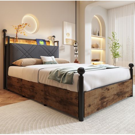 letto contenitore 90x190 con LED USB e baldacchino nero HAVRYA (1/5)