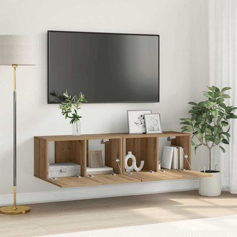 Ensemble meuble TV Montage mural 2 pcs-Banc TV-Meuble Télé Marron 60 x 30 x 30 cm (1/5)