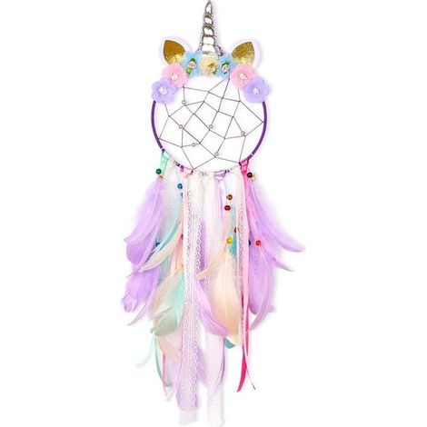 1 Attrape-rêves licorne, métal, plumes, perles, chambre enfant (1/5)