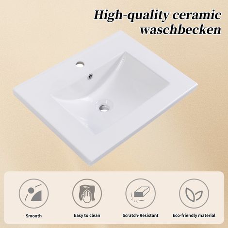 Meuble salle de bain lavabo simple 60cm avec meuble sous vasque céramique blanc, rangement salle de bains. (1/5)