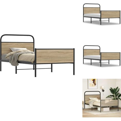The Living Store Cadre de lit sans matelas 90x200cm chêne sonoma bois ingénierie - Cadre de lit (1/5)