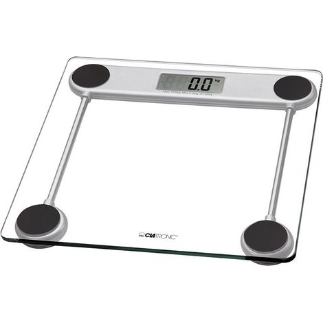 Pèse personne électronique en verre – Écran LCD – Plage de mesure 2,5 à 150 kg – Alimentation par pile CR 2032 incluse – Clatronic