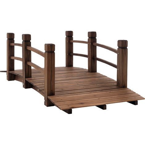 Holzsteg für Gartenteich – Dekorative Brücke aus karbonisierter Tanne für den Außenbereich, 152,5 x 67 x 48 cm