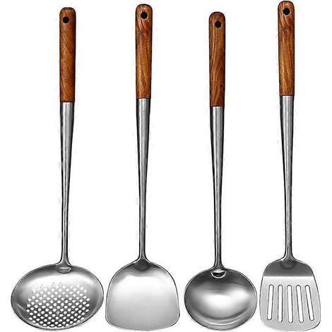 Spatule à wok en acier inoxydable à long manche, cuillère à riz, louche, ustensiles de cuisine (1/5)