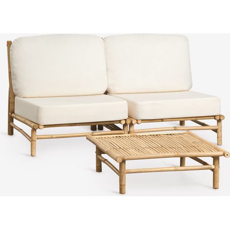 Conjunto de jardín con sofá modular de 2 piezas y mesa de centro cuadrada 75x75 cm en bambú Isendra SKLUM        (1/5)