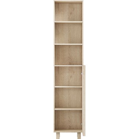 Mueble de baño alto 162,5 cm efecto roble con puertas y huecos abiertos MODENUIT (1/5)
