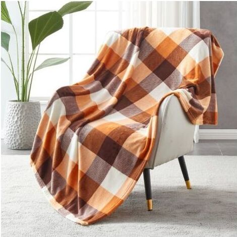 Fleecedecke 150 x 200 cm – Orange karierter Flanell – Knitterarm und fusselfrei – Für Bett und Sofa (1/5)