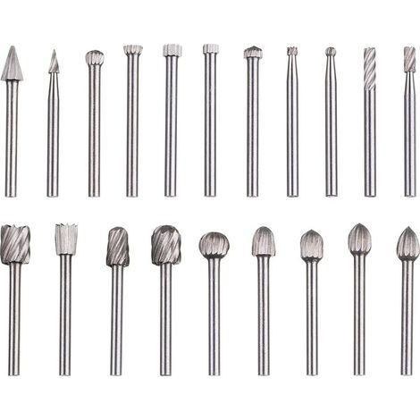 Jeu de 20 fraises en carbure de tungstène HSS avec queue de 3 mm pour outils rotatifs Dremel, pour le travail du bois, la sculpture, la gravure et le perçage. (1/5)