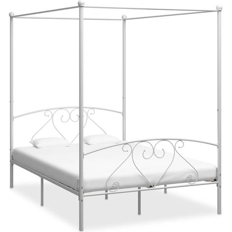 Estructura de cama con dosel metal blanco 160x200 cm (1/5)