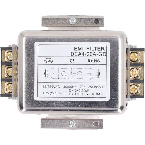 Filtro di potenza EMI, bipolare, monofase, soppressione del rumore, 20 A, morsettiera per guida da 35 mm, comunicazioni, elettronica, energia, aerospaziale