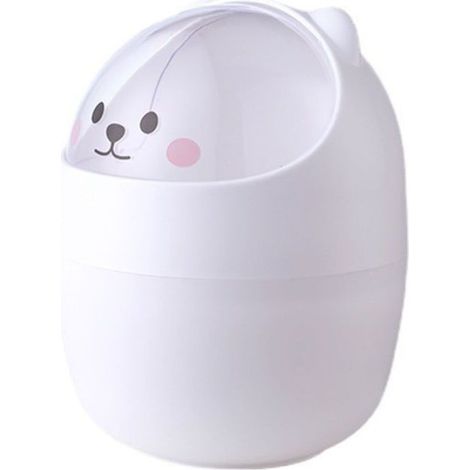 Mini poubelle de bureau en plastique avec couvercle, motif ours de dessin animé, portable et amovible (1/4)