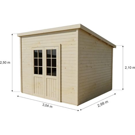 HABRITA Abri de jardin bois massif 7,51 m² - madriers 28 mm - toit monopente bac acier - double porte vitrée (1/5)