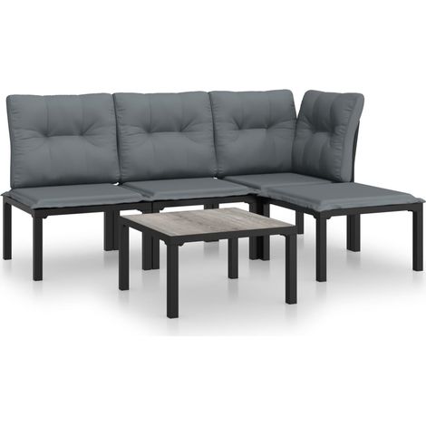 Maison Exclusive - 5-tlg. Garten-Lounge-Set Schwarz und Grau Poly