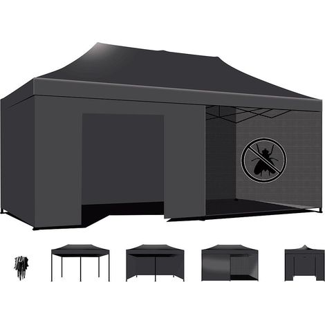 Tenda / Gazebo Per Giardino 3X6 Impermeabile Tendone Pieghevole Per Fiere E Mercati Colore Nero