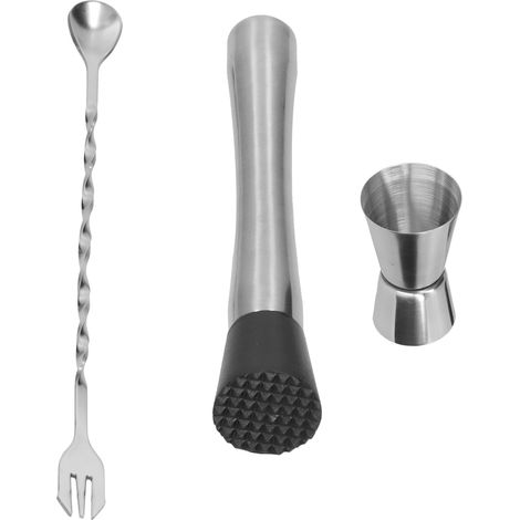 Cuillère de bar en acier inoxydable : set doseur, pilon et cuillère mélangeuse pour cocktail, accessoires barman.