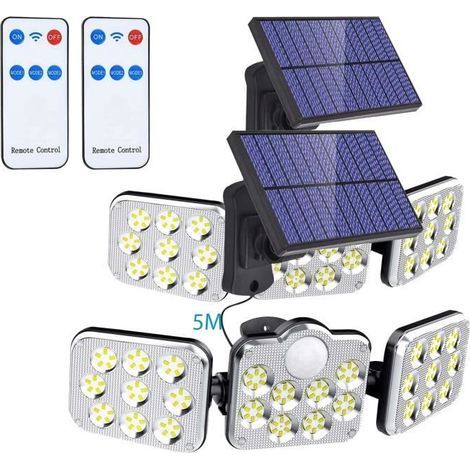 Lot de 2 Lampes Solaires Exterieur avec Détecteur de Mouvement IP65 Étanche 138 LED Projecteur Extérieur pour Jardin Lumière (1/4)