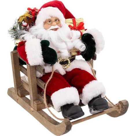 Paris Prix - Père Noël Sur Luge Déco velours 26cm Rouge