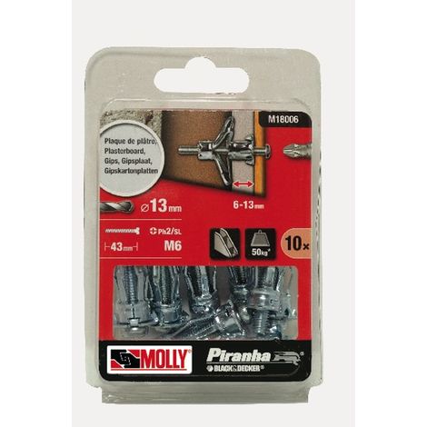 10 tacos de expansión metálicos Ø 6 x 34 mm con tornillos M6 MOLLY - M18006-XJ