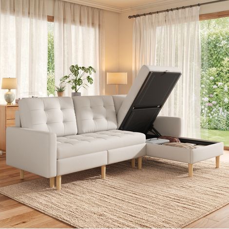 Canapé d'angle 212×130×86 cm avec rangement, méridienne réversible, beige, 3 places REDOM (1/5)