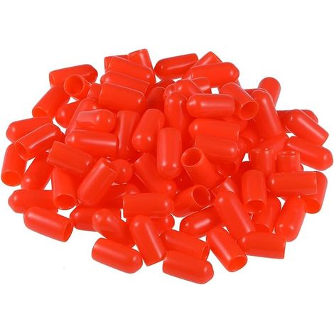 Screw Thread Protector 6mm ID Round End Cap Red Tube Caps 100Pcs (1/4)