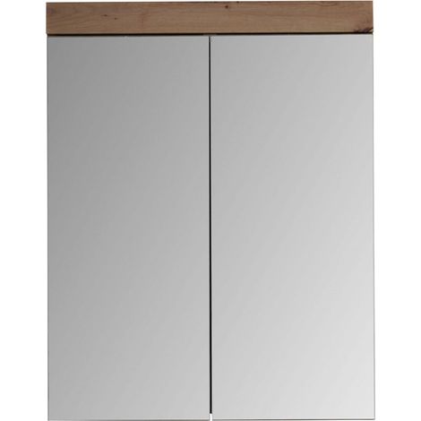 AmandaMando Bad Spiegelschrank 2 Türen dunkel Eiche Dekor, Spiegelglas.