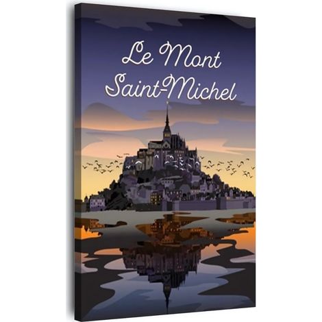 Tableau sur toile illustration Mont-Saint-Michel sunset 30x45 cm - Impression sur Toile Murale Décorative - Image imprimée en HD sur Toile - Toile sur Châssis en Bois FSC - Fabriqué en France (1/5)