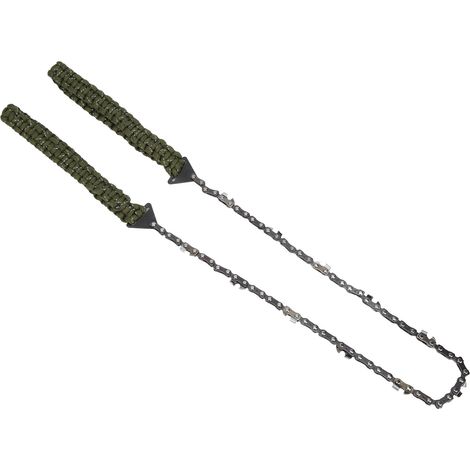 Edelstahl-Taschenkettensäge mit 11 Zähnen und olivgrünem, reflektierendem Paracord-Griff für Überlebenssituationen