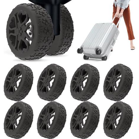 Fundas para ruedas de maleta (8 unidades), de silicona, 5 cm de diámetro - Aptas para proteger las ruedas de las maletas - Negras (1/5)