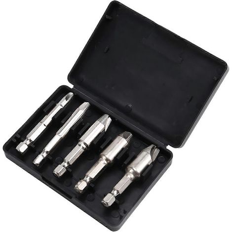 Lot de 5 forets extracteurs de vis endommagées en acier rapide, double perçage latéral pour un retrait facile des vis cassées. (1/5)