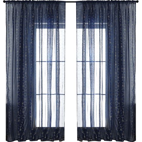 Rideaux semi-transparents à œillets, rideaux occultants pour salon/chambre, ensemble de 2 panneaux (39'' L x 78'' H, bleu foncé) (1/3)