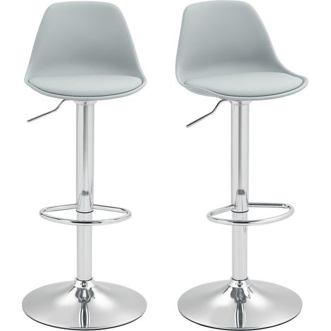 Barhocker 2er Set, Gepolstert Barstuhl mit Stahlgestell, Lehne, Höhenverstellbar Küchenstühle mit Fußstütze 360° Drehbar Tresenhocker für Küche, Wohnzimmer, Esszimmer, Kunstleder Grau