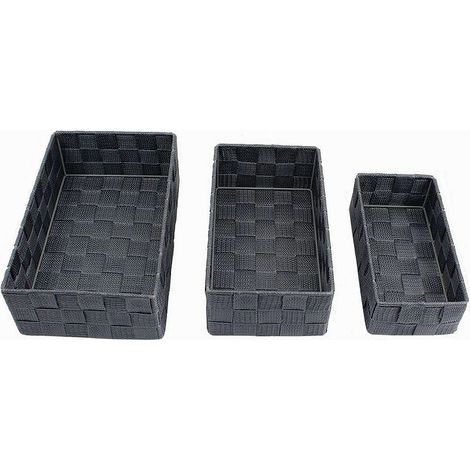 Trade Shop - Set 3pz Scatola Porta Oggetti Tessuto Intrecciato Contenitori Grigio Scuro 79056 -