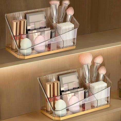 Juego de 2 organizadores para armario de baño, cajas con separadores ajustables para cosméticos. (1/5)