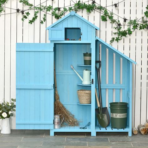 Abri de jardin en sapin 130x54, 5x180cm, rangement bois de chauffage, 3 étagères, toit asphalte, multi-usage, résistant, bleu ciel (1/5)