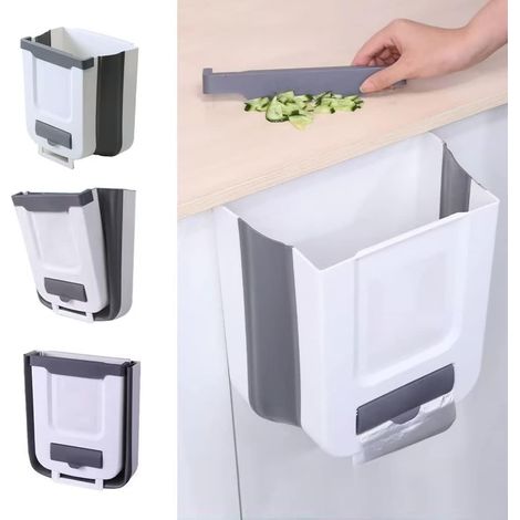 Pattumiera pieghevole da appendere con coperchio per cucina e campeggio, pattumiera pieghevole da cucina, pattumiera da cucina per cucina/campeggio/auto/bagno/ufficio (grigio)