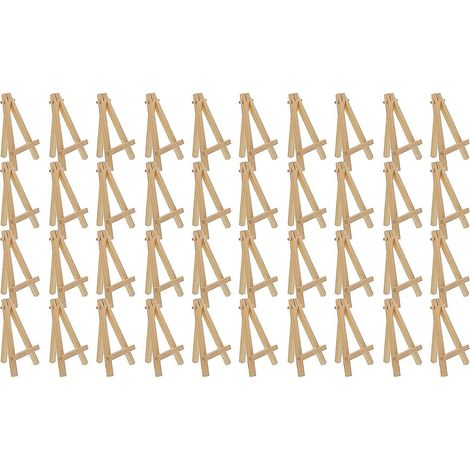 Mini chevalets d'exposition en bois lot de 40 parfaits pour présenter des petites toiles des cartes de visite et des photos. Couleur bois. (1/5)
