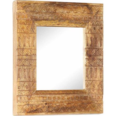 Miroir sculpté à la main-Miroir décoratif 50x50x2,5 cm bois de manguier solide 777726 (1/5)