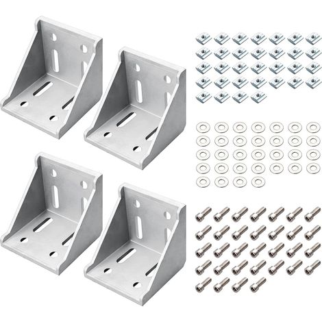 4 Équerres de Fixation 78x78x80mm pour Profilé 8080 Rainure 8mm + 32 Écrous Rondelles Boulons M8x16mm Support en Aluminium Cornière Raccord