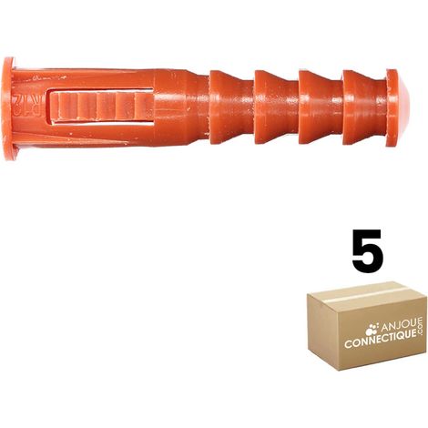 Sachet de 5 chevilles RC12 marron multimatériaux avec collerette - Ø12 mm - Longueur 58 mm - Ram