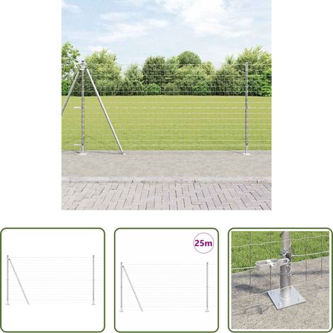 vidaXL Stahlzaun - Zaun mit Pfosten Silber 1,2 x 25 m Stahl (1/5)