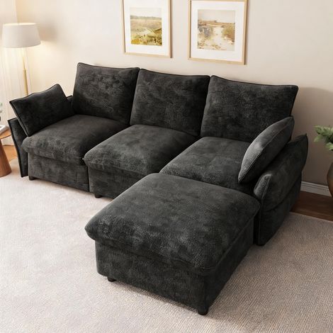 Canapé d'angle fixe en chenille gris anthracite 222,5 x 154,5 x (1/5)